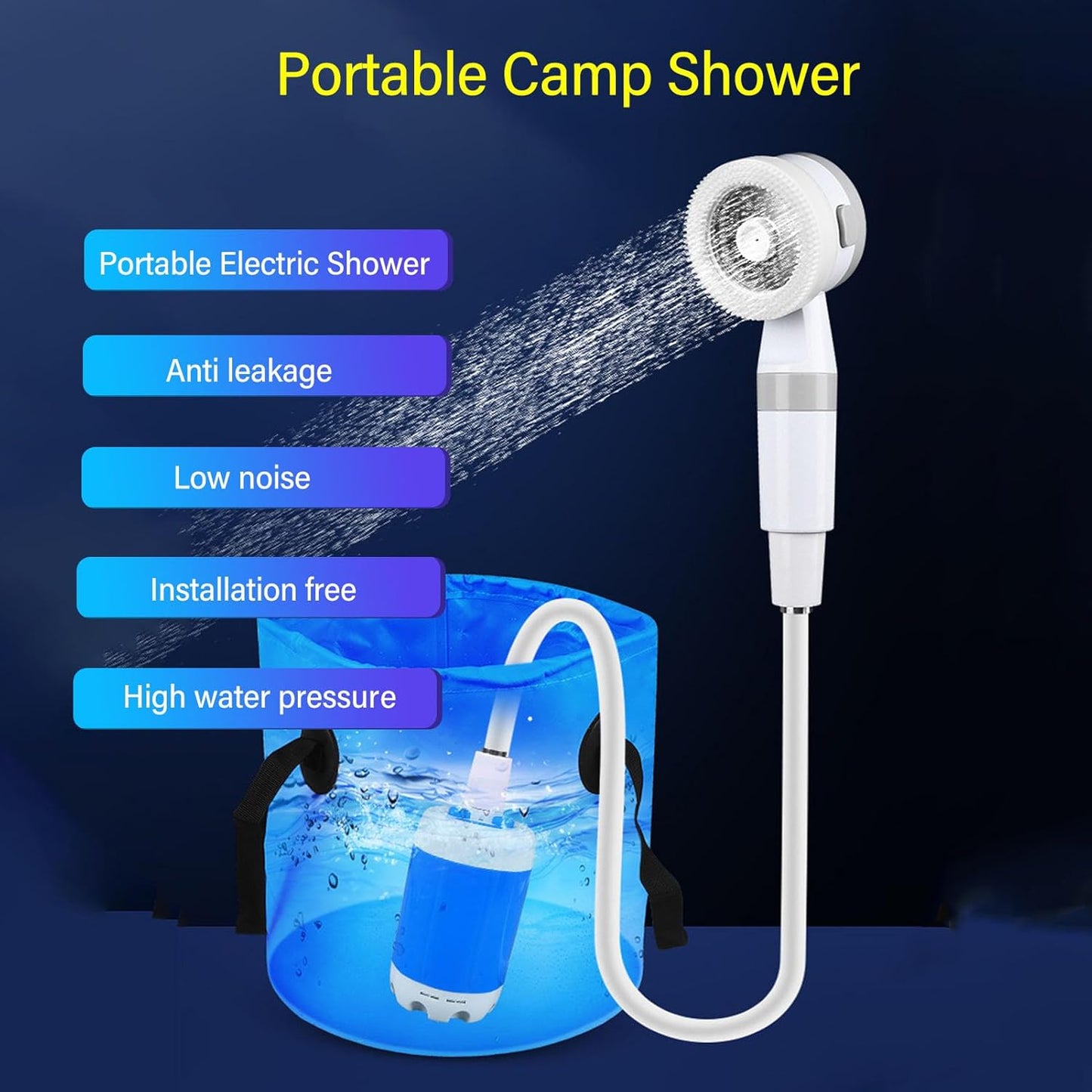 Portable Camping Shower Outdoor USB Rechargeable Electric Shower Pump