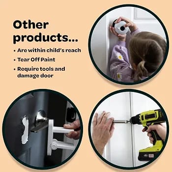 Huglock - The snap-On Dor Lock kids can't Reach or Defeat