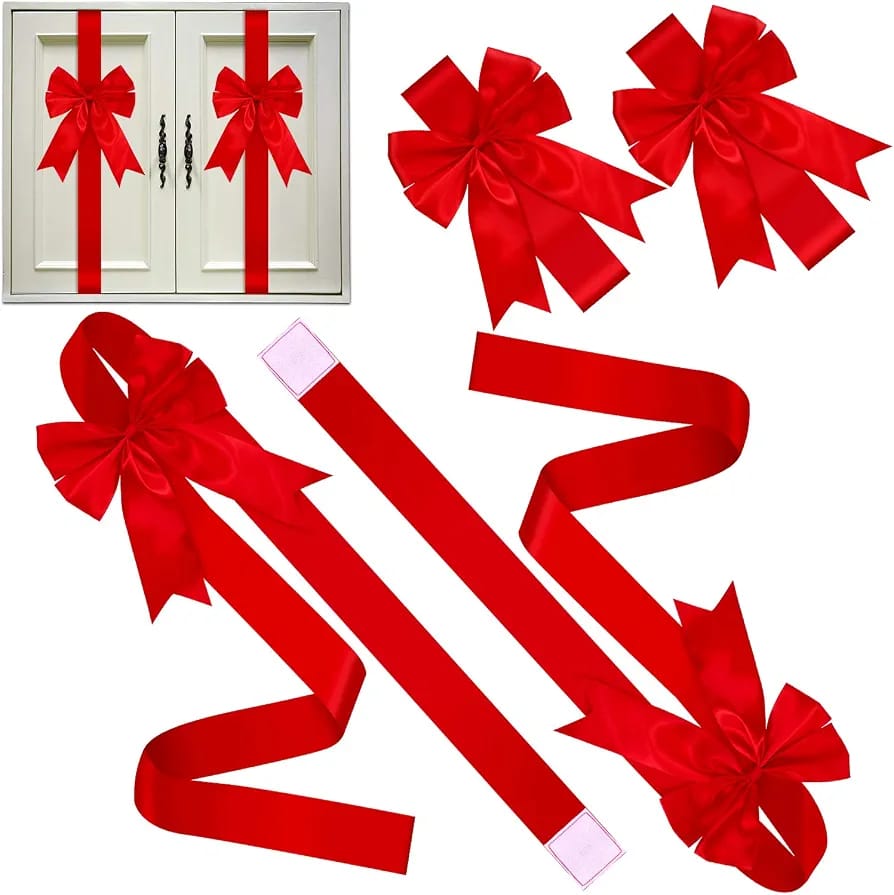 6 Pcs Christmas Red Cabinet Ribbon Bow