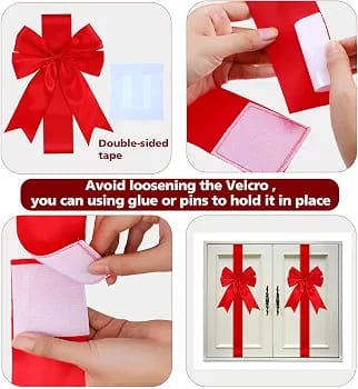 6 Pcs Christmas Red Cabinet Ribbon Bow