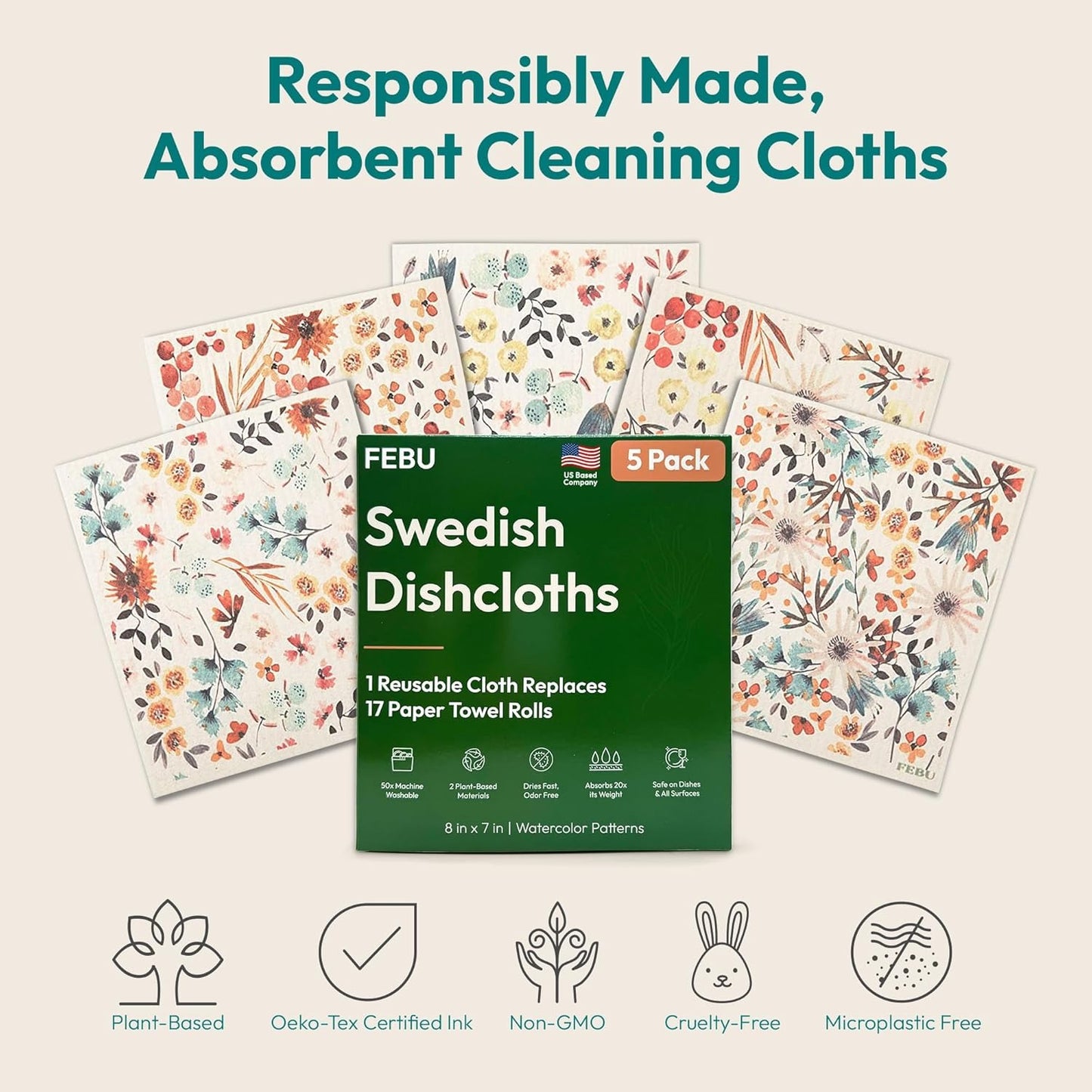 Swedish Dishcloths for Kitchen (6 PCS) for whole year