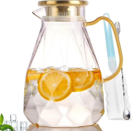 Glass Water Jug, Glass Pitcher with Lid